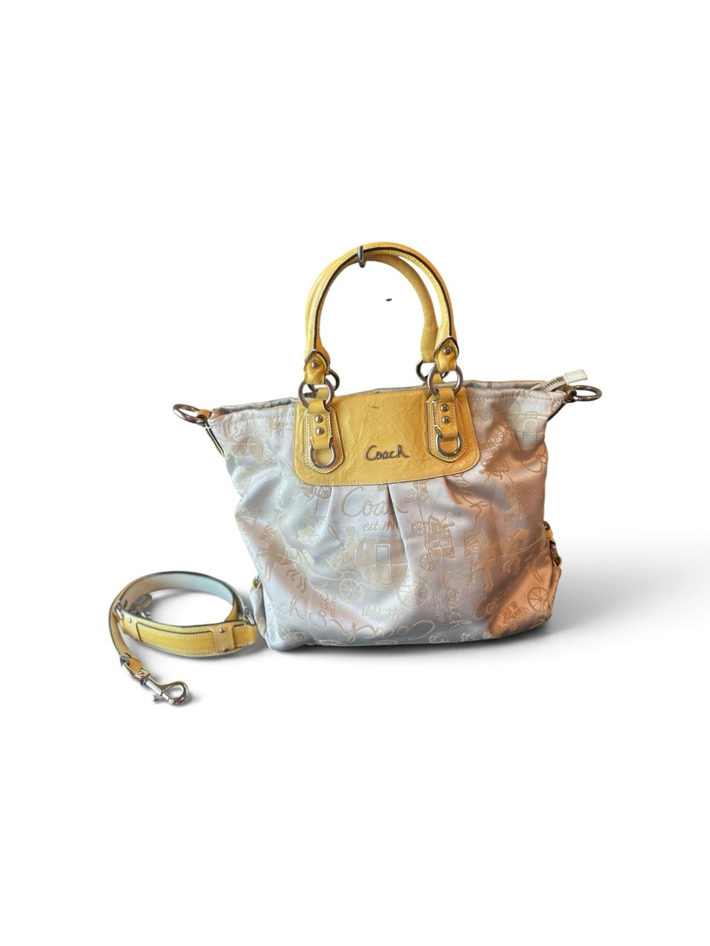 Coach Yellow & Ivory Signature Shoulder Tote with Detachable Strap